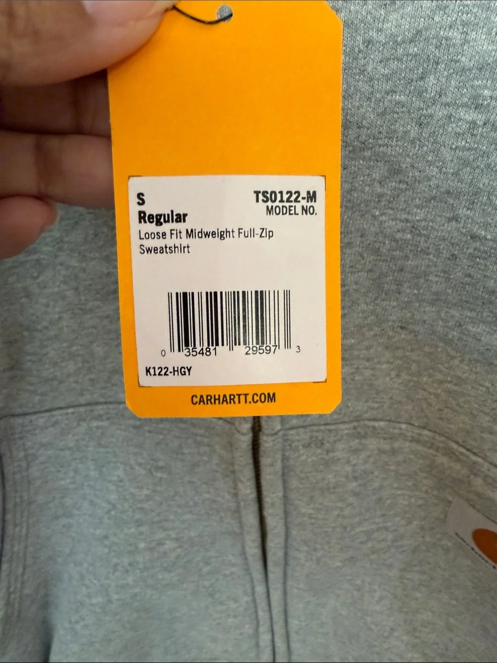 Carhartt Gray Full-Zip Hooded Sweatshirt with Gold Zip Pull